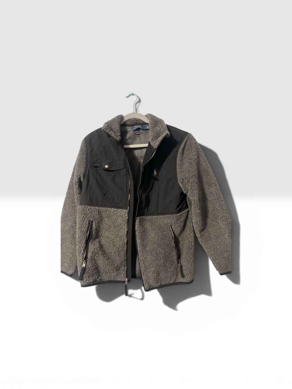 Polo by Ralph Lauren Gray Sherpa Jacket with Black Chest Panels